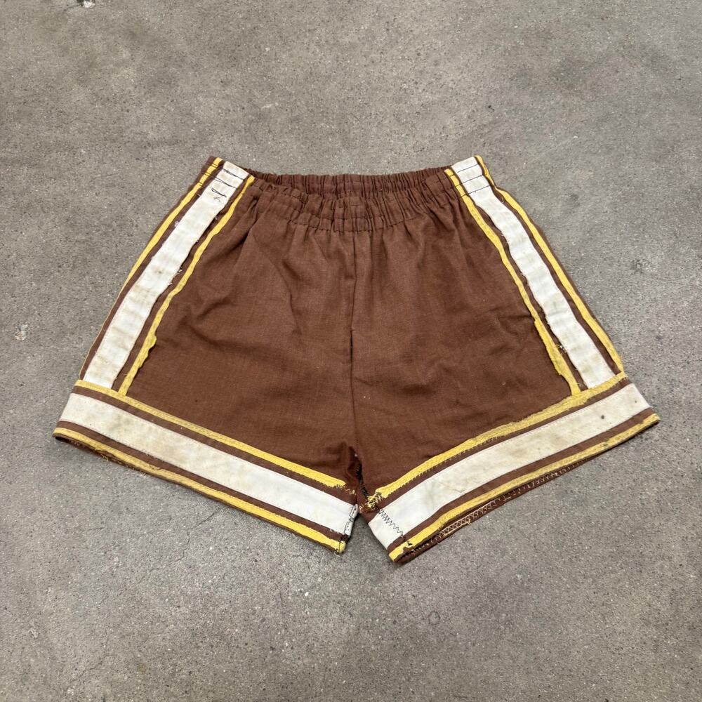 Vintage 70s Pull On Striped Swim Trunks Men Brown Small Cotton Blend Small